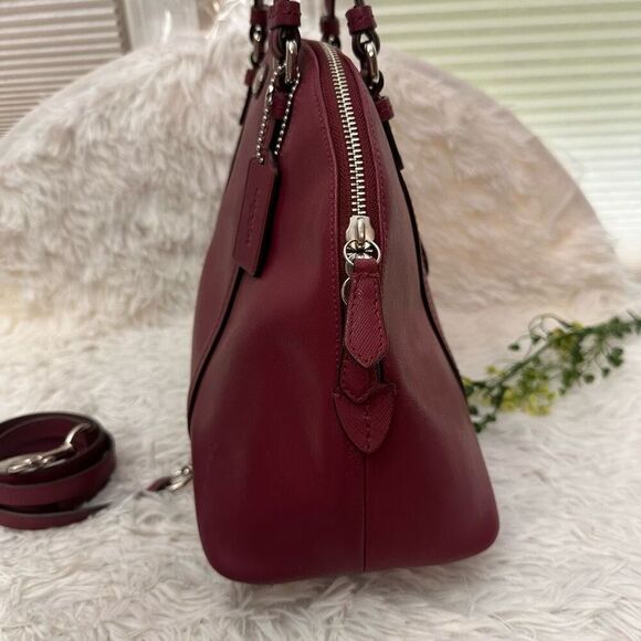 Coach Peyton Cora Magenta Leather Domed Satchel Crossbody Convertible Bag F25671 - Picture 8 of 12